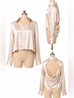 ASTR The Label Satin Open Back Blouse